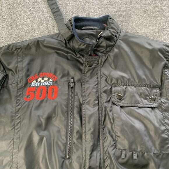 VTG 80s CBS Sports Daytona Upstream Racing Division Black Bomber Jacket Medium - Picture 5 of 15